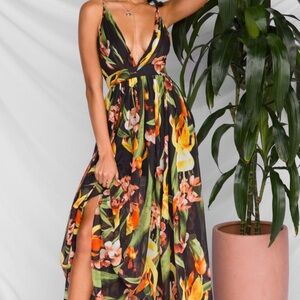 NWT - LUXXEL | Orange Pink Floral Maxi Dress Resort Wear S